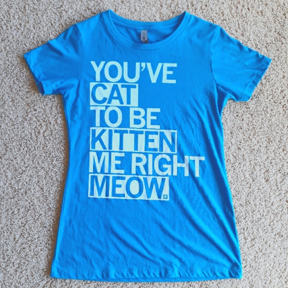 NWOT Next Level Turquoise T-shirt Cat Pun Size Medium